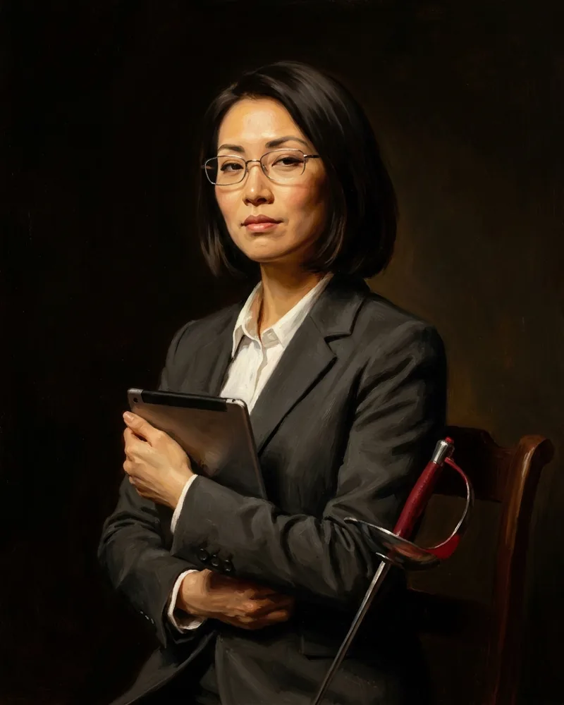 Portrait peint de Sophie Mercier, 44 ans, cadre finance