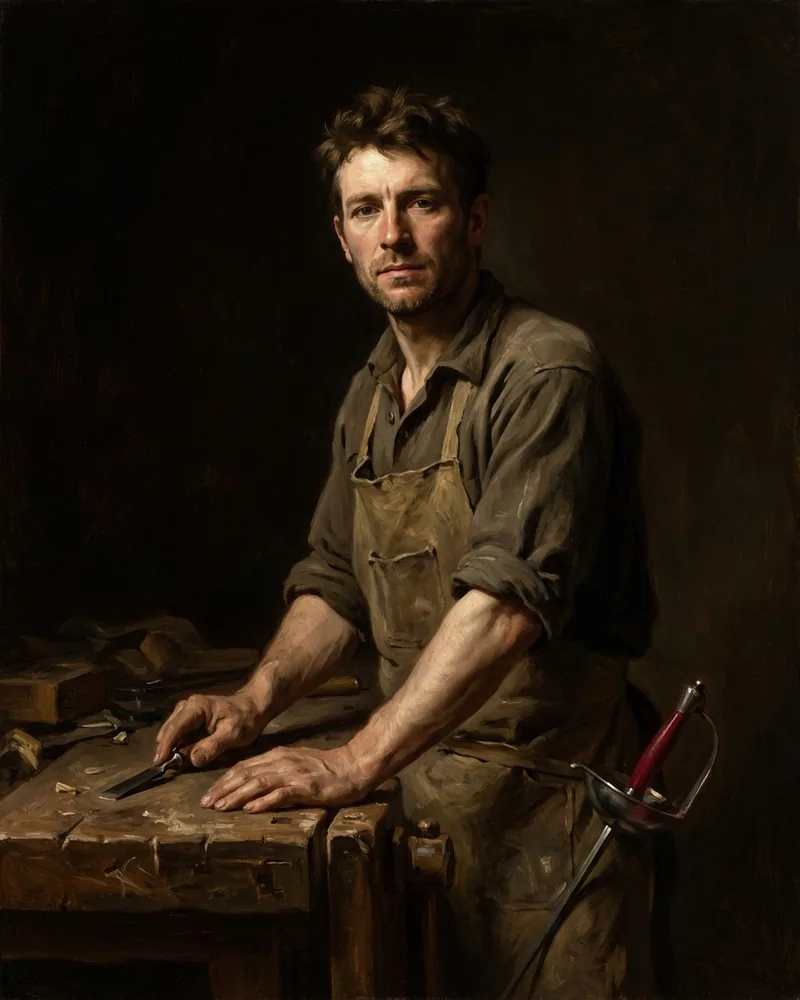 Portrait peint de Thierry Marchand, 41 ans, artisan menuisier